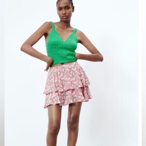 Zara ditsy floral print ruffle layered mini skirt NWT